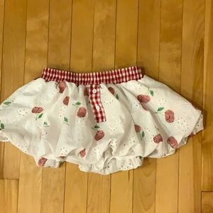 Floral Eyelet Mini Skirt with Gingham Waistband - White/Pink